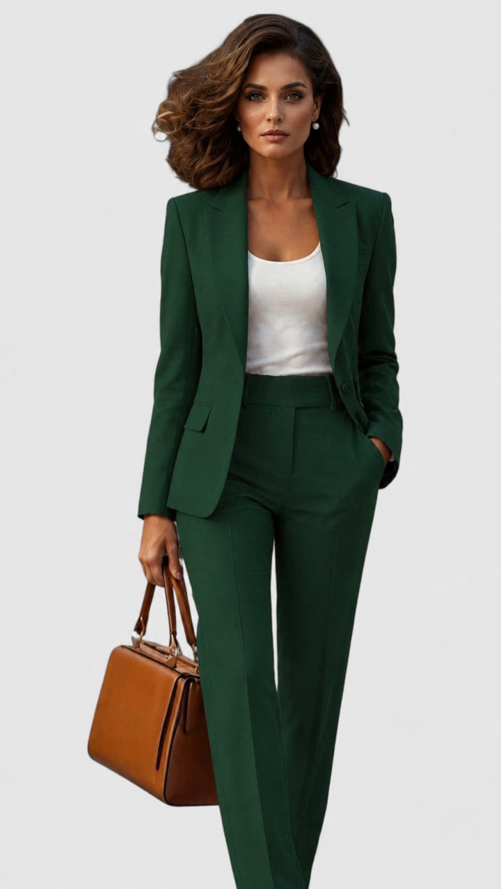 Elegant Tailored Suit for Women with Lapel Blazer Long Sleeve Straight Leg Formal Style