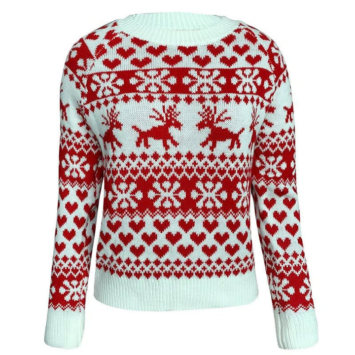 Cozy Fair Isle Women's Christmas Sweater for Women with Crew Neck Long Sleeve Reindeer Snowflake Knit Style
